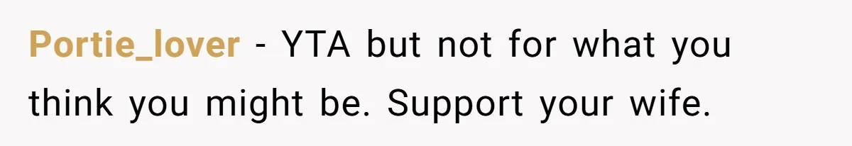 Portie_lover − YTA but not for what you think you might be. Support your wife.