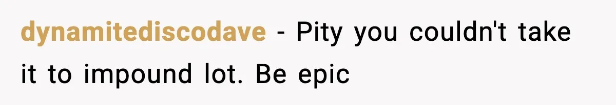 dynamitediscodave − Pity you couldn't take it to impound lot. Be epic
