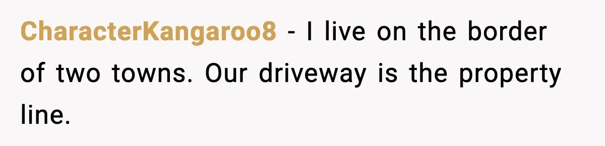 CharacterKangaroo8 − I live on the border of two towns. Our driveway is the property line.