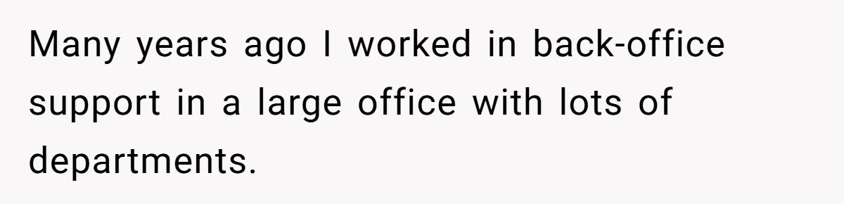 Many years ago I worked in back-office support in a large office with lots of departments.