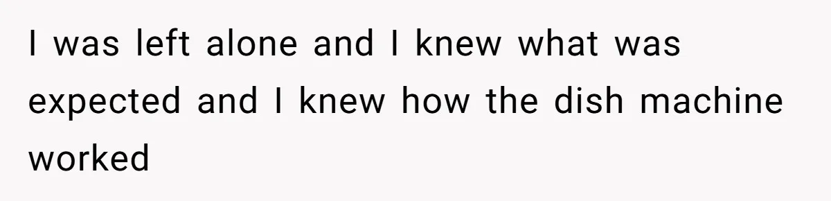 I was left alone and I knew what was expected and I knew how the dish machine worked