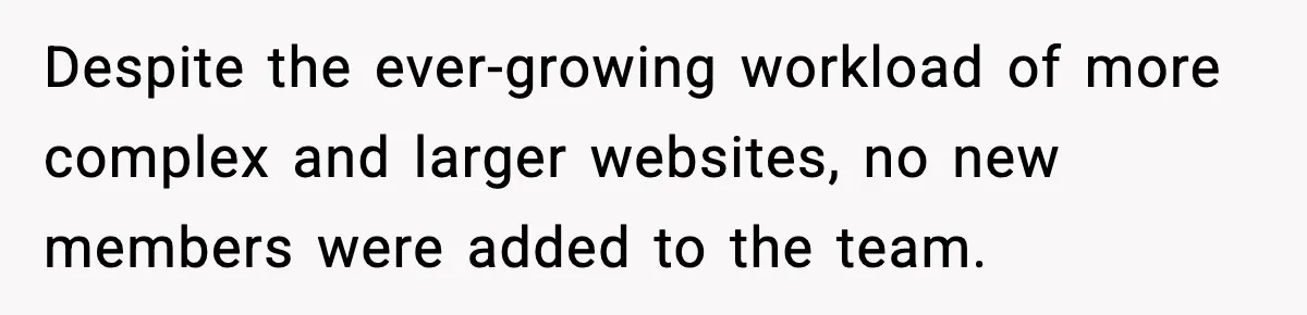 Despite the ever-growing workload of more complex and larger websites, no new members were added to the team.