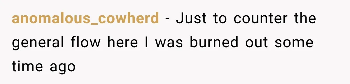 anomalous_cowherd − Just to counter the general flow here I was burned out some time ago