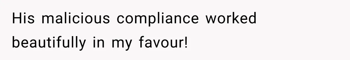 His malicious compliance worked beautifully in my favour!