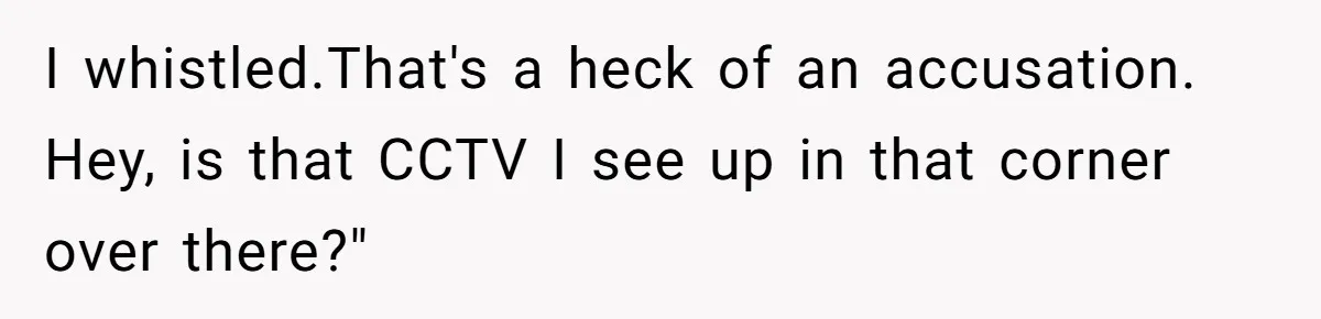 I whistled.That's a heck of an accusation. Hey, is that CCTV I see up in that corner over there?"