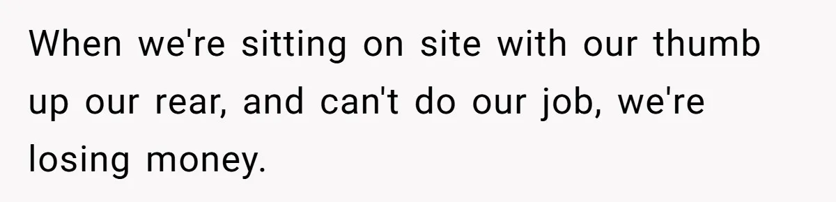 When we're sitting on site with our thumb up our rear, and can't do our job, we're losing money.