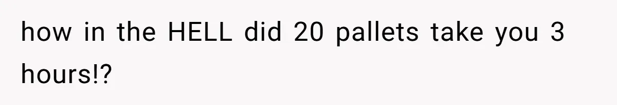 how in the HELL did 20 pallets take you 3 hours!?