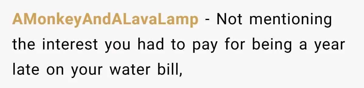 AMonkeyAndALavaLamp − Not mentioning the interest you had to pay for being a year late on your water bill,