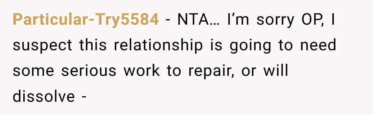 Particular-Try5584 − NTA… I’m sorry OP, I suspect this relationship is going to need some serious work to repair, or will dissolve -