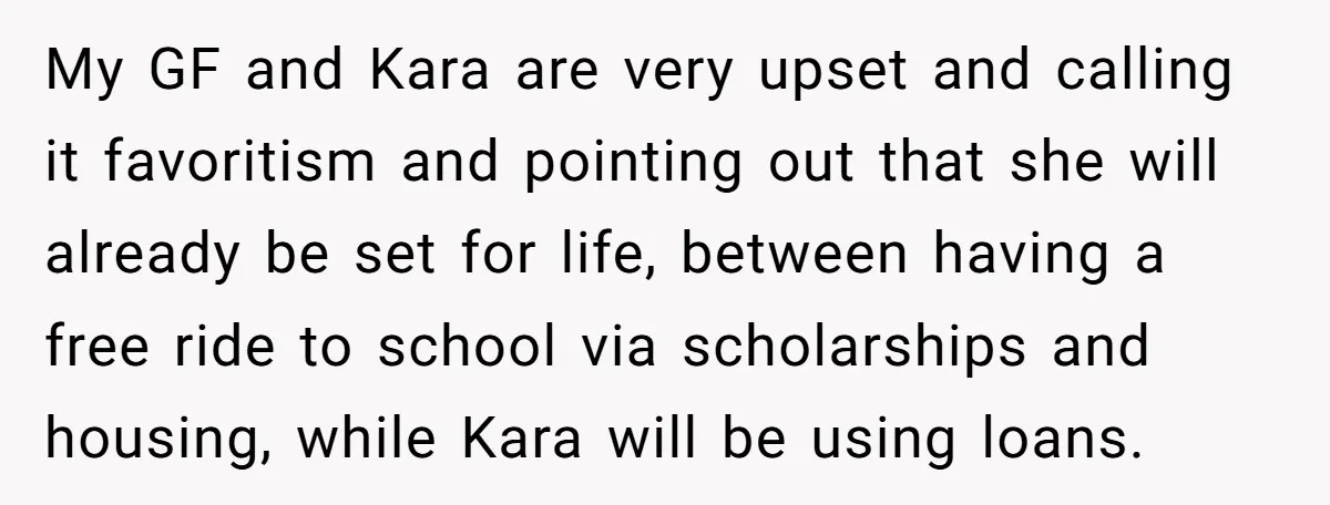 My GF and Kara are very upset and calling it favoritism and pointing out that she will already be set for life, between having a free ride to school via...