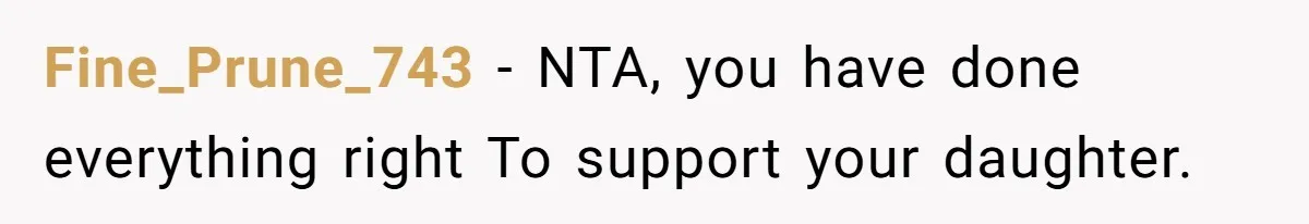 Fine_Prune_743 − NTA, you have done everything right To support your daughter.