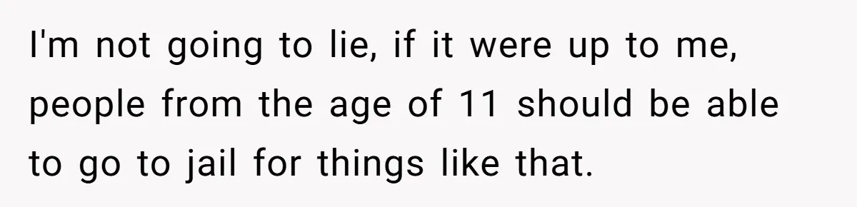 I'm not going to lie, if it were up to me, people from the age of 11 should be able to go to jail for things like that.