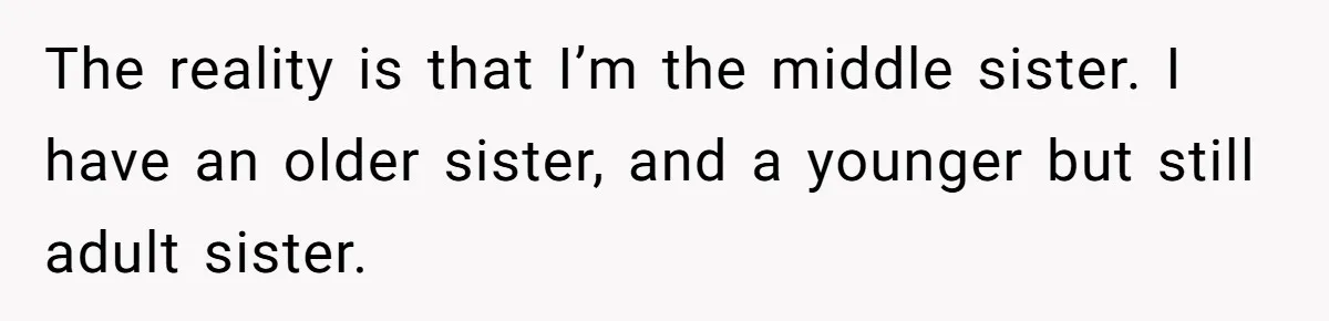 He Pretends He’s an Only Child, and No One Could Blame Him The reality is that I’m the middle sister. I have an older sister, and a younger but still adult sister.