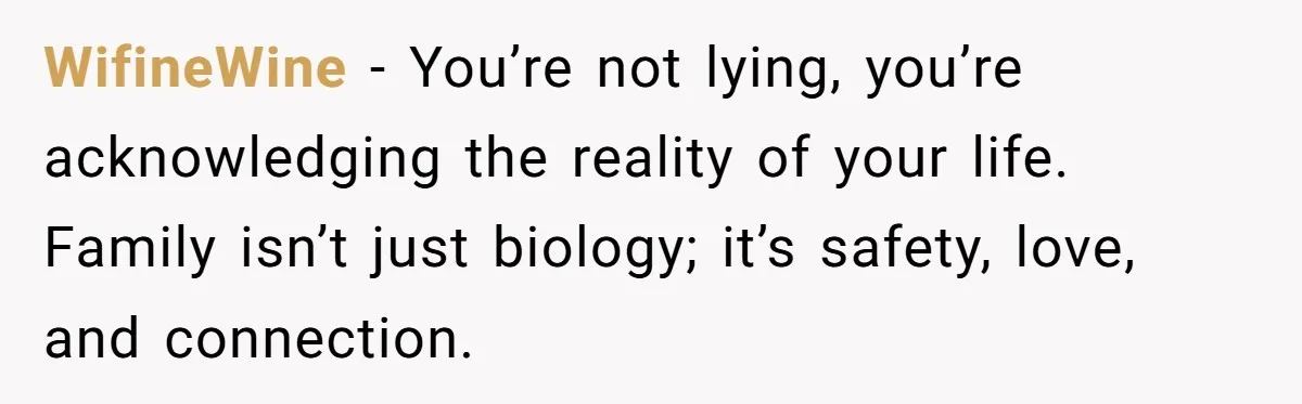 He Pretends He’s an Only Child, and No One Could Blame Him WifineWine − You’re not lying, you’re acknowledging the reality of your life. Family isn’t just biology; it’s safety, love, and connection.