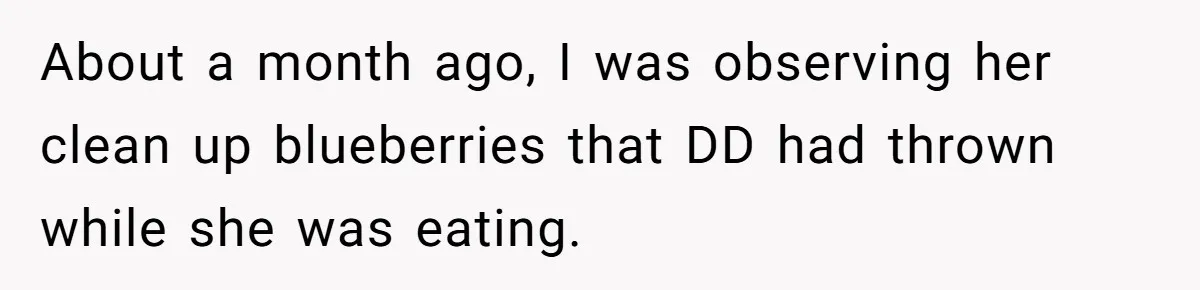 Nanny Resigns After Mom Criticizes Her For Leaving A Single Blueberry, Is She Wrong? About a month ago, I was observing her clean up blueberries that DD had thrown while she was eating.