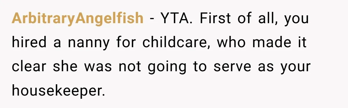 Nanny Resigns After Mom Criticizes Her For Leaving A Single Blueberry, Is She Wrong? ArbitraryAngelfish − YTA. First of all, you hired a nanny for childcare, who made it clear she was not going to serve as your housekeeper.