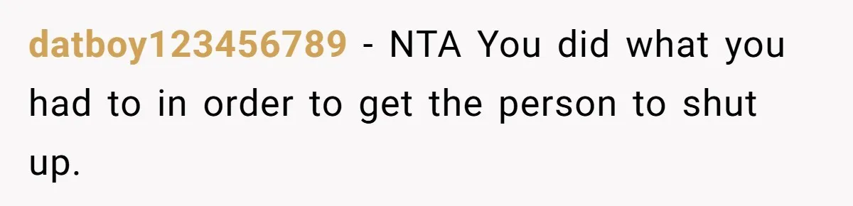 datboy123456789 − NTA You did what you had to in order to get the person to shut up.