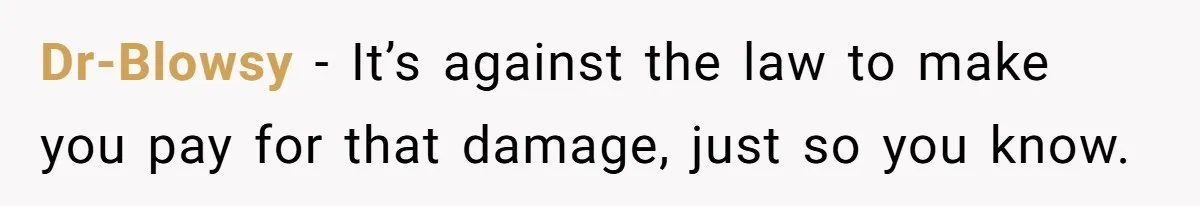 Dr-Blowsy − It’s against the law to make you pay for that damage, just so you know.