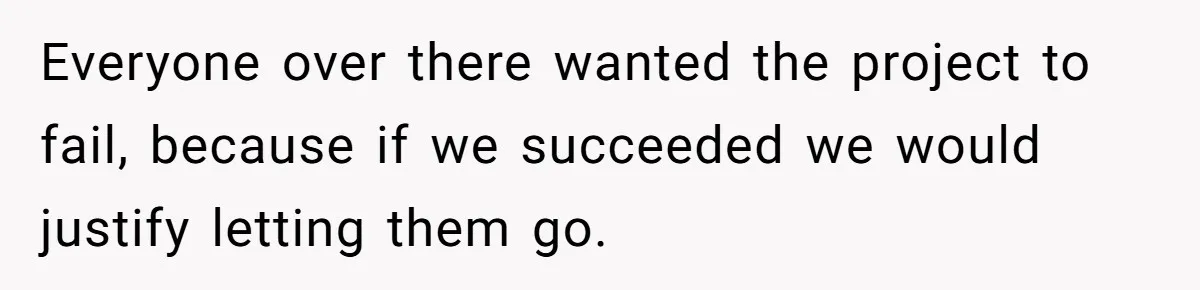 Everyone over there wanted the project to fail, because if we succeeded we would justify letting them go.