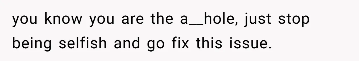 you know you are the a__hole, just stop being selfish and go fix this issue.