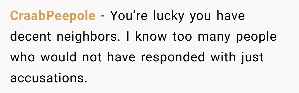 CraabPeepole − You’re lucky you have decent neighbors. I know too many people who would not have responded with just accusations.