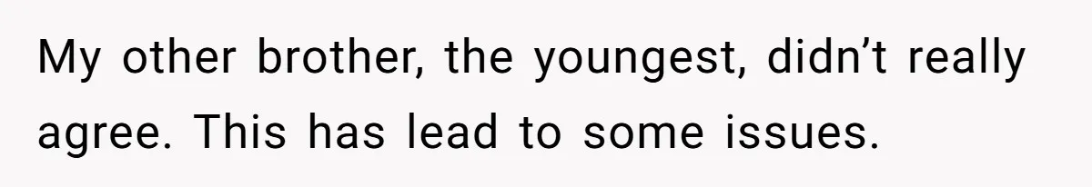 My other brother, the youngest, didn’t really agree. This has lead to some issues.