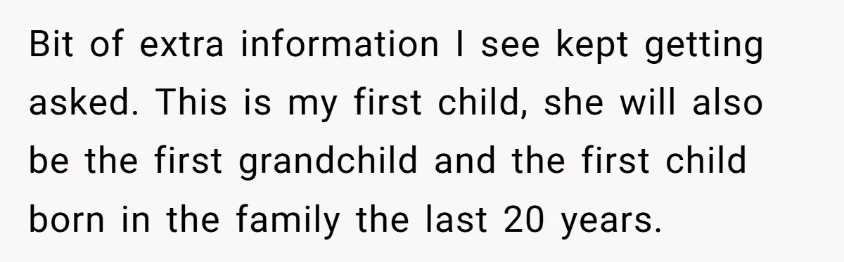Bit of extra information I see kept getting asked. This is my first child, she will also be the first grandchild and the first child born in the family the...