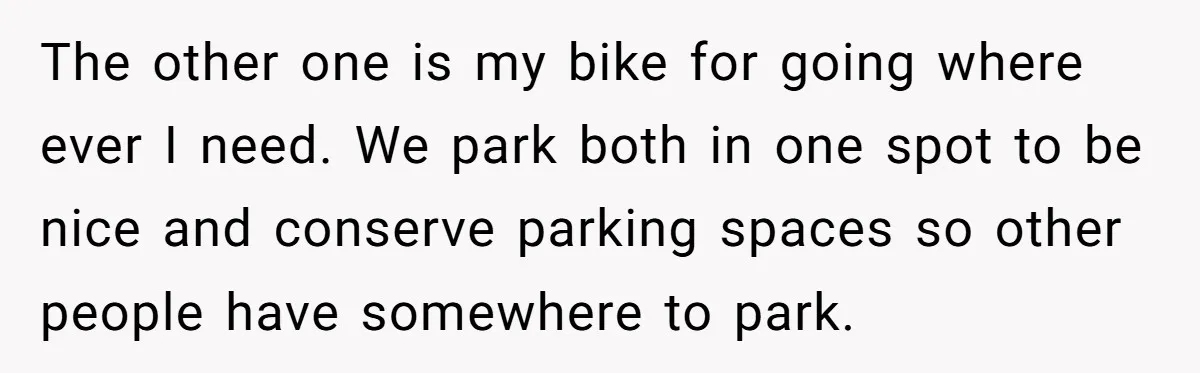 The other one is my bike for going where ever I need. We park both in one spot to be nice and conserve parking spaces so other people have somewhere...