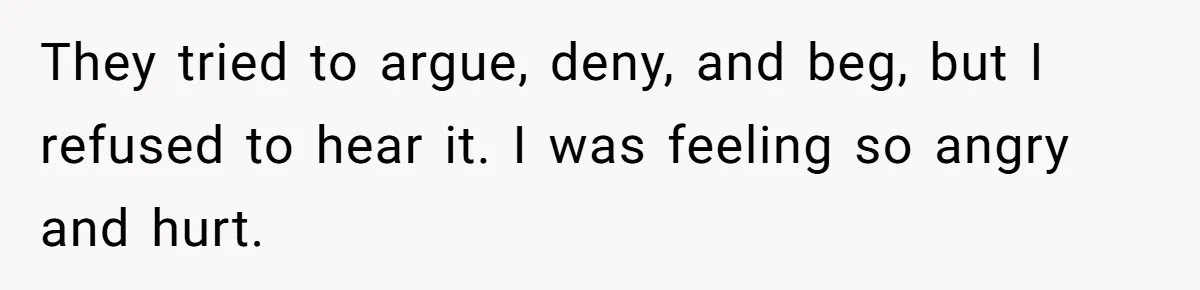 They tried to argue, deny, and beg, but I refused to hear it. I was feeling so angry and hurt.