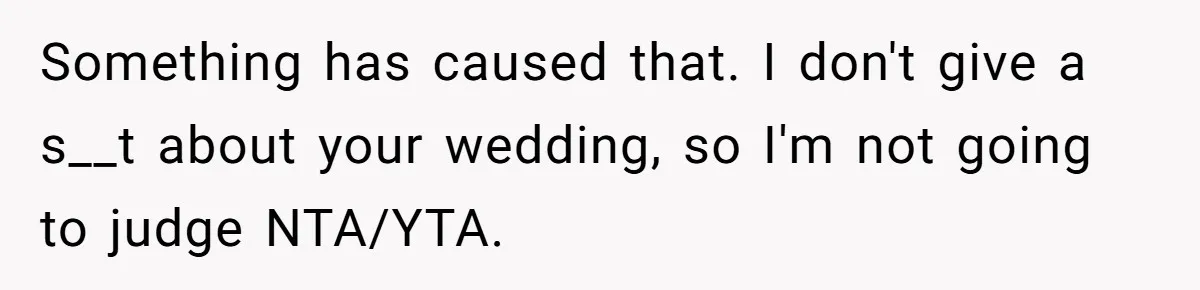 Something has caused that. I don't give a s__t about your wedding, so I'm not going to judge NTA/YTA.
