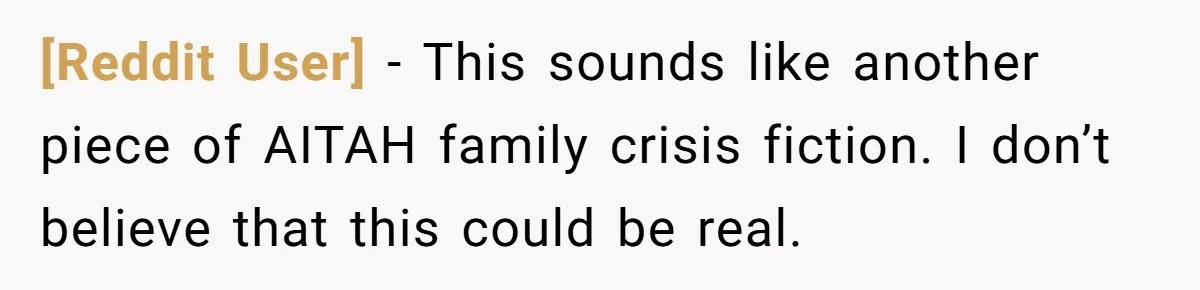 [Reddit User] − This sounds like another piece of AITAH family crisis fiction. I don’t believe that this could be real.