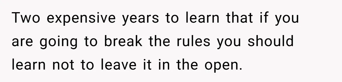 Two expensive years to learn that if you are going to break the rules you should learn not to leave it in the open.