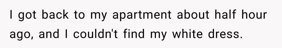 I got back to my apartment about half hour ago, and I couldn't find my white dress.