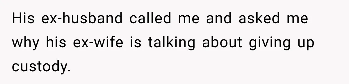 His ex-husband called me and asked me why his ex-wife is talking about giving up custody.