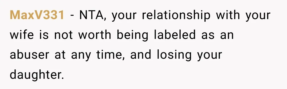 MaxV331 − NTA, your relationship with your wife is not worth being labeled as an abuser at any time, and losing your daughter.