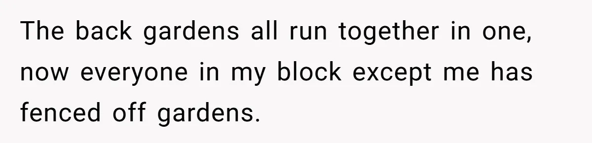 Mom Quietly Fences Off Her Garden To Protect Her Baby, Neighbor Throws Tantrum And Blames Her The back gardens all run together in one, now everyone in my block except me has fenced off gardens.
