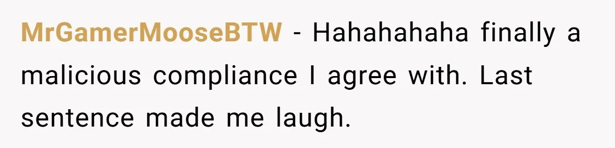 MrGamerMooseBTW - Hahahahaha finally a malicious compliance I agree with. Last sentence made me laugh.