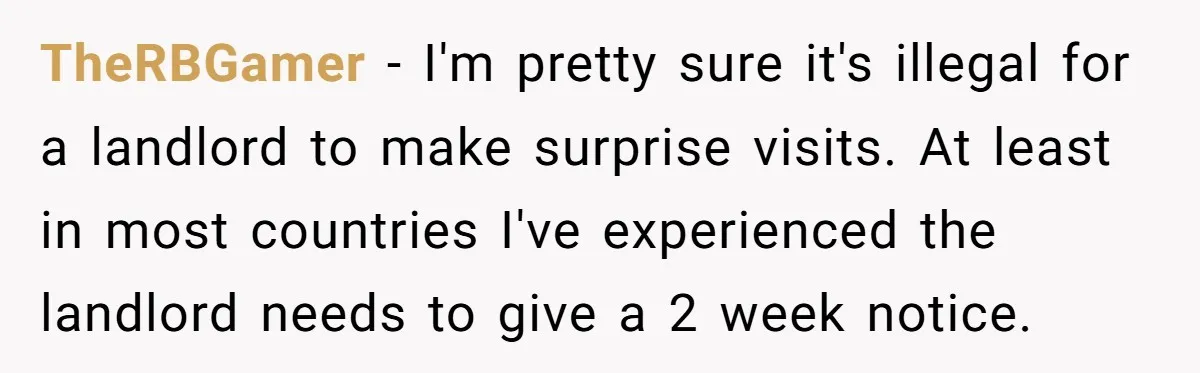 TheRBGamer - I'm pretty sure it's illegal for a landlord to make surprise visits. At least in most countries I've experienced the landlord needs to give a 2 week notice.