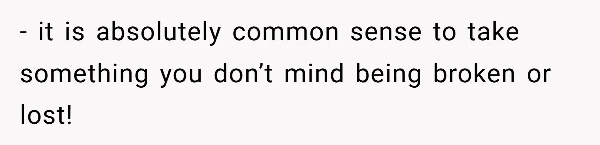 - it is absolutely common sense to take something you don’t mind being broken or lost!