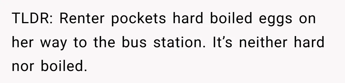 TLDR: Renter pockets hard boiled eggs on her way to the bus station. It’s neither hard nor boiled.
