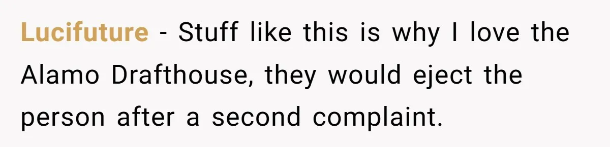 Lucifuture - Stuff like this is why I love the Alamo Drafthouse, they would eject the person after a second complaint.