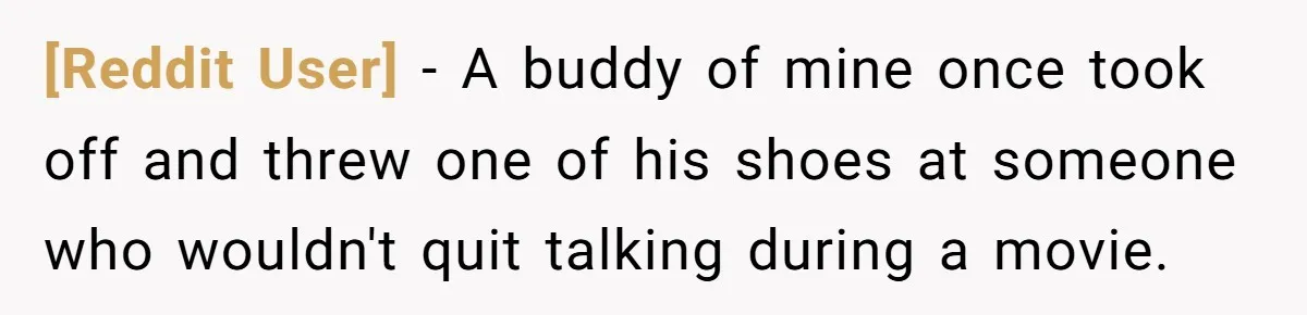 [Reddit User] - A buddy of mine once took off and threw one of his shoes at someone who wouldn't quit talking during a movie.