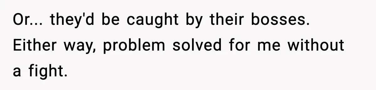 Or... they'd be caught by their bosses. Either way, problem solved for me without a fight.
