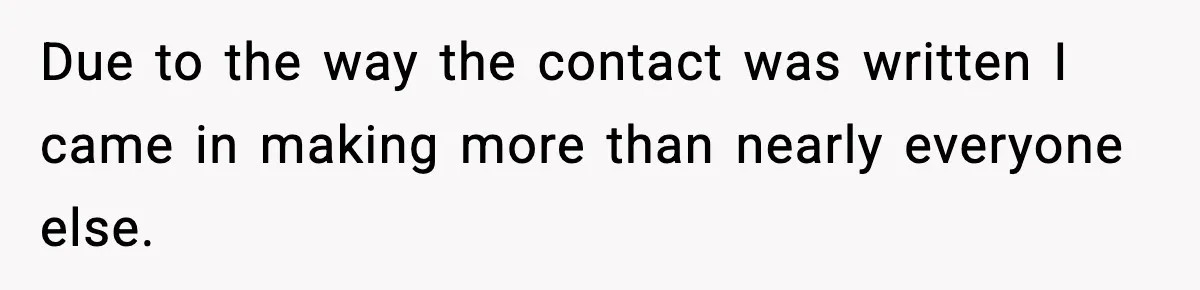 Due to the way the contact was written I came in making more than nearly everyone else.