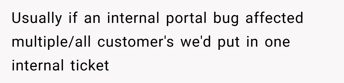 Usually if an internal portal bug affected multiple/all customer's we'd put in one internal ticket