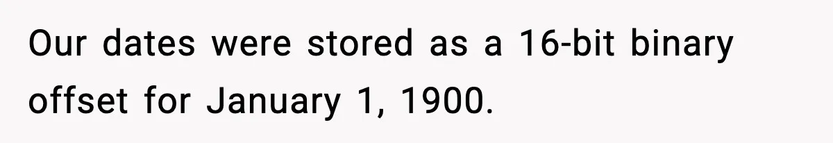 Our dates were stored as a 16-bit binary offset for January 1, 1900.