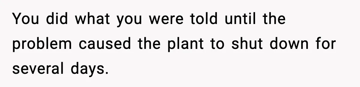 You did what you were told until the problem caused the plant to shut down for several days.