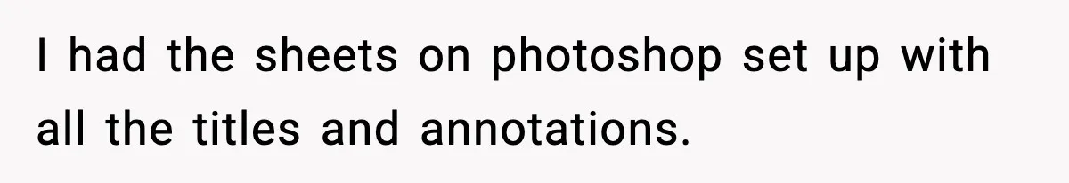 I had the sheets on photoshop set up with all the titles and annotations.