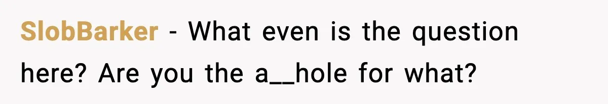SlobBarker − What even is the question here? Are you the a__hole for what?