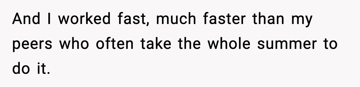 And I worked fast, much faster than my peers who often take the whole summer to do it.